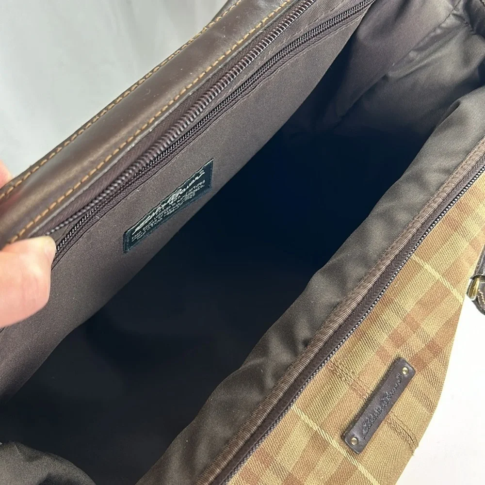 Eddie Bauer Classic Vintage Plaid Traveler Bag Luggage  Leather Trim & H…